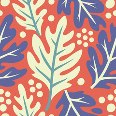 Colorful seamless leaves pattern. Vintage 
botanical background, Monochrome colors.Vector illustration,Ready-made elements for design. 