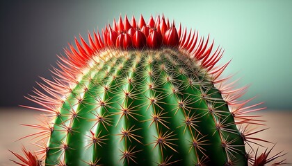 a green cactus with red spikes