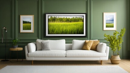 Fototapeta premium Green Meadow Landscape Triptych Composition, Nature Photography, Interior Design, Wall Decor Keywords Nature, Interior