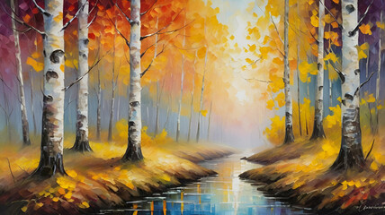 Colourful trees and water in the park 