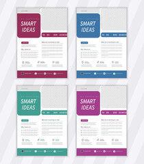 Naklejka premium A bundle of 4 templates of different colors a4 flyer templets. modern business flyer template . creative and unique professional editable vector. 