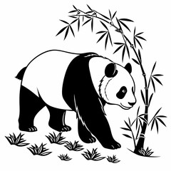 Naklejka premium Panda vector silhouette black design white background
