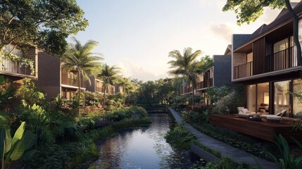 Fototapeta premium Luxury Tropical Villas by the Water's Edge: Serene Resort Living