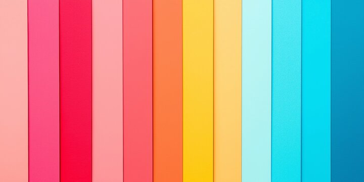 An array of colorful paper strips lined up neatly, showcasing vibrant shades and hues.