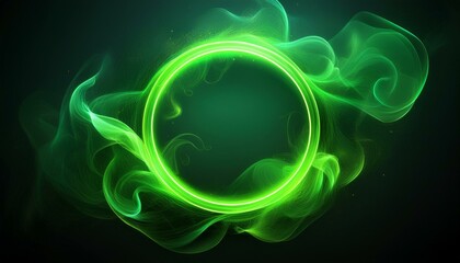 neon green abstract circle with smoke on dark background