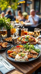 Fototapeta premium Elegant outdoor dining experience with gourmet dishes