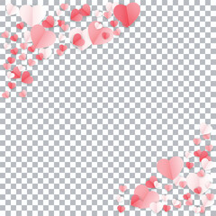 Red, pink and white flying hearts isolated on transparent background.
