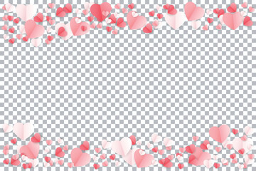 Red, pink and white flying hearts isolated on transparent background.