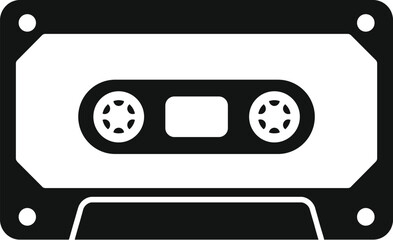 Black and white audio cassette tape icon representing retro music and vintage sound recording technology