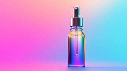Naklejka premium Iridescent Glass Bottle With Dropper Contains Serum