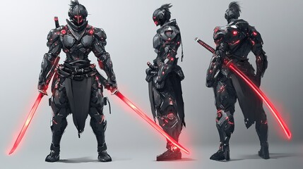 Fototapeta premium concept art of cyberpunk dark samurai with glowing red sword