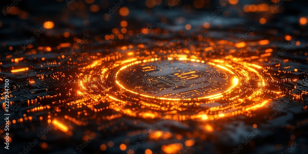 Wall mural abstract representation of digital technology with glowing circuits and electric patterns visually s