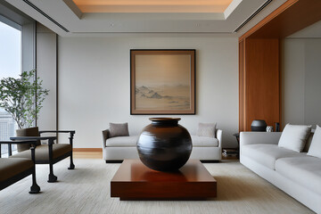 P A modern living room featuring a traditiona