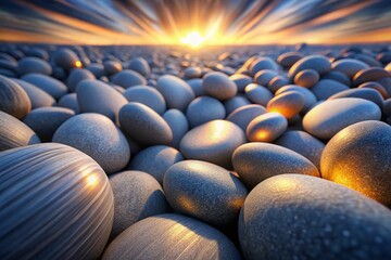 Fototapeta premium Long Exposure Photography: Smooth Gray Rounded Stones, Abstract 3D Render