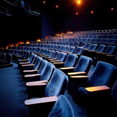 Naklejka premium Empty cinema interior featuring plush velvet seats.