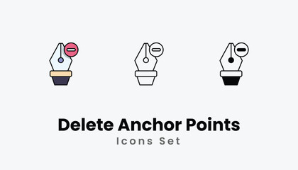 Delete Anchor Points Icons thin line and glyph vector icon stock illustration