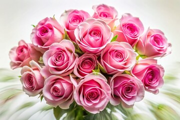 Long Exposure Pink Rose Bouquet, Elegant Floral Arrangement, Soft Focus, White Background, Romantic Flowers