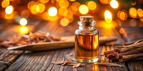 Long Exposure: Sandalwood Essential Oil Bottle & Wood