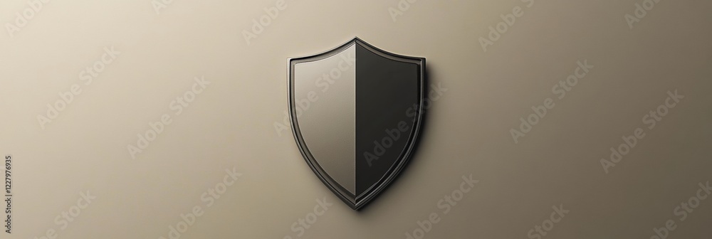 Poster black and silver shield design on a textured surface with minimalist aesthetic for modern decor. gen