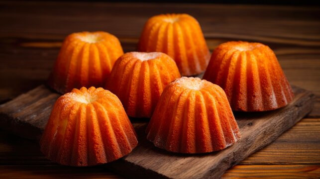 Traditional Madeleine Cake on Wooden Background. Delicious Baked Pastry with Ingredients for Bakery and Cooking. (16:9 aspect ratio)