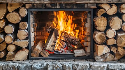 A Copy inviting fireplace with flames cracking among
