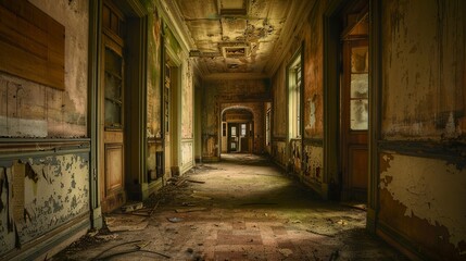 A lit hallway with feeling paint and