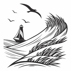 meadow, illustration, grass, nature, vector, plant, in silhouette, backgrounds, black and white, growth, herb, horizon, valley, vertical, abstract, back lit, beauty in nature, fir tree, flower, leaf, 