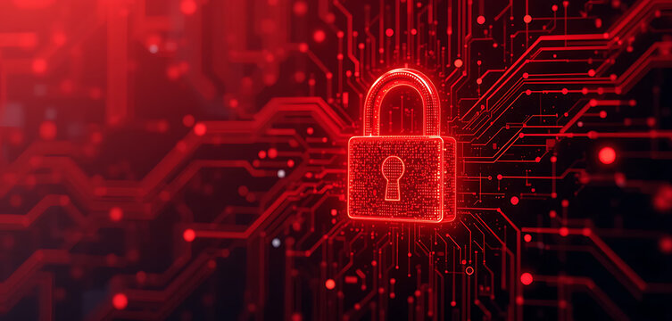 Abstract block chain cyber security net red Color gradient background, lock inspired, minimalist, chain digital lock, 