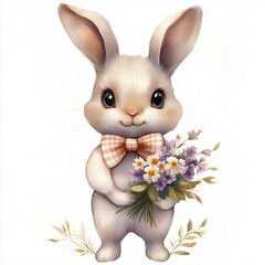 Easter bunny with bouquet of flowers