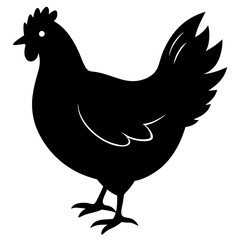 Cute Chicken Line Art Silhouette Black Vector Carton Illustration