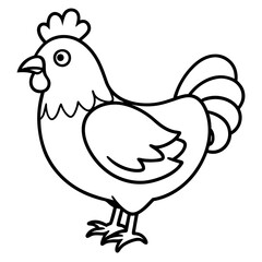 Cute Chicken Line Art Silhouette Black Vector Carton Illustration