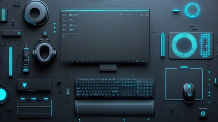 Obraz premium Futuristic Gaming Setup With Modern Tech Gadgets