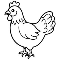 Cute Chicken Line Art Silhouette Black Vector Carton Illustration