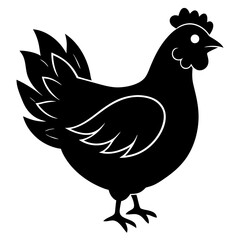 Cute Chicken Line Art Silhouette Black Vector Carton Illustration