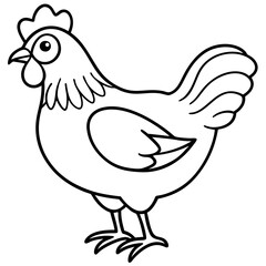 Cute Chicken Line Art Silhouette Black Vector Carton Illustration