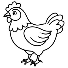 Cute Chicken Line Art Silhouette Black Vector Carton Illustration