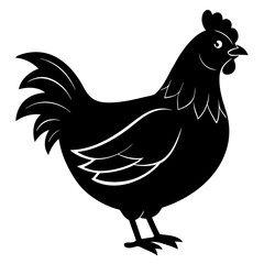 Cute Chicken Line Art Silhouette Black Vector Carton Illustration