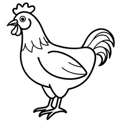 Cute Chicken Line Art Silhouette Black Vector Carton Illustration