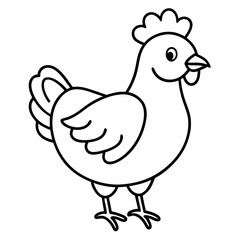 Cute Chicken Line Art Silhouette Black Vector Carton Illustration