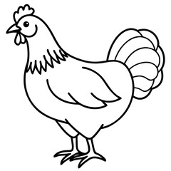 Cute Chicken Line Art Silhouette Black Vector Carton Illustration