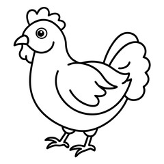 Cute Chicken Line Art Silhouette Black Vector Carton Illustration