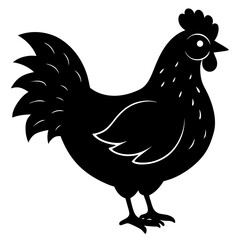 Cute Chicken Line Art Silhouette Black Vector Carton Illustration