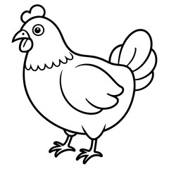 Cute Chicken Line Art Silhouette Black Vector Carton Illustration