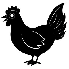 Cute Chicken Line Art Silhouette Black Vector Carton Illustration