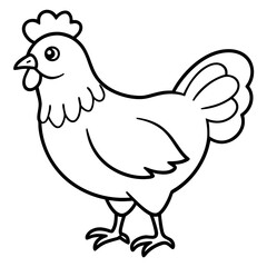 Cute Chicken Line Art Silhouette Black Vector Carton Illustration