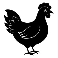 Cute Chicken Line Art Silhouette Black Vector Carton Illustration