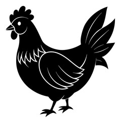 Cute Chicken Line Art Silhouette Black Vector Carton Illustration