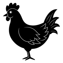 Cute Chicken Line Art Silhouette Black Vector Carton Illustration