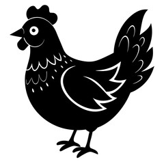 Cute Chicken Line Art Silhouette Black Vector Carton Illustration