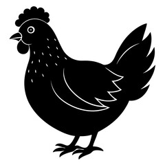 Cute Chicken Line Art Silhouette Black Vector Carton Illustration